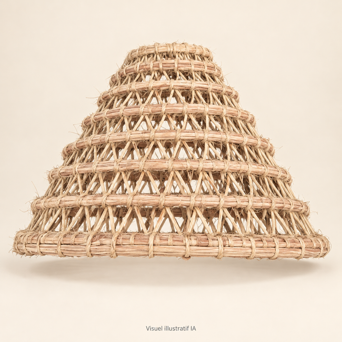Open-Weave Cone Pendant Lampshade — plain background (AI illustration)