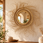 Miroir rond à franges présenté dans une pièce