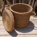 Round Woven Storage Basket with Lid and Handles — product view