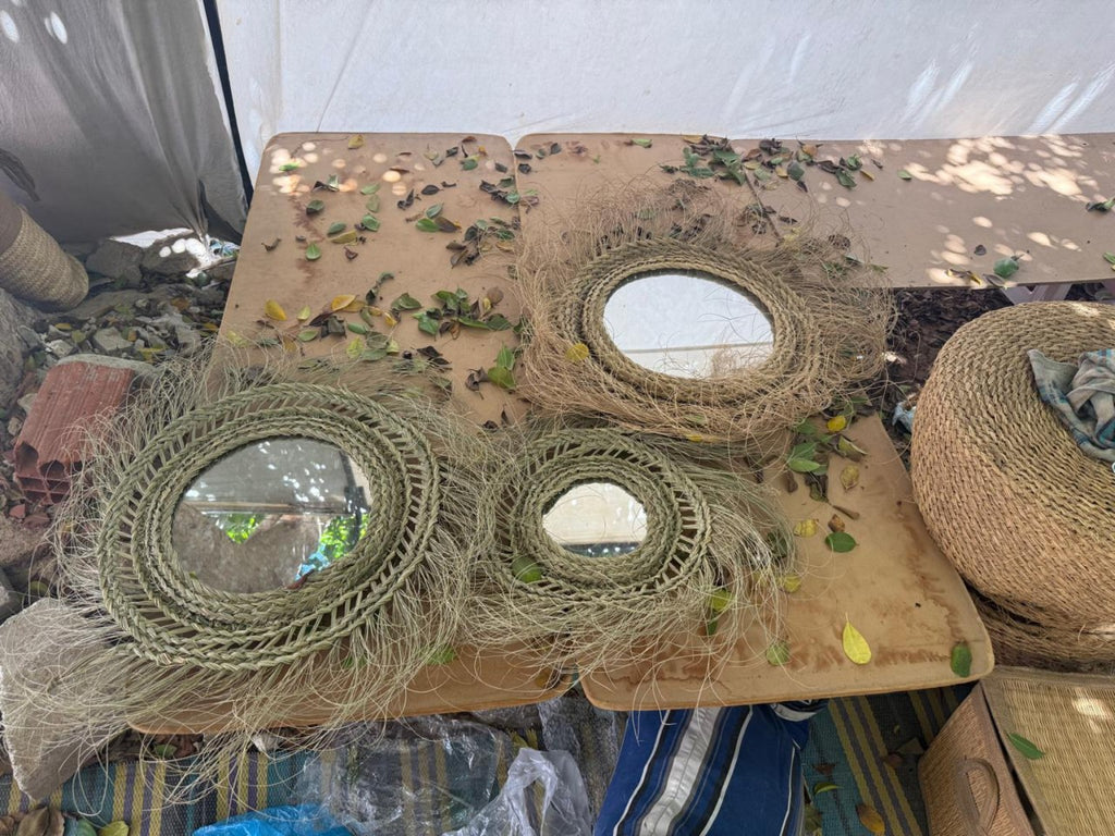 Miroirs ronds à franges en fibres naturelles