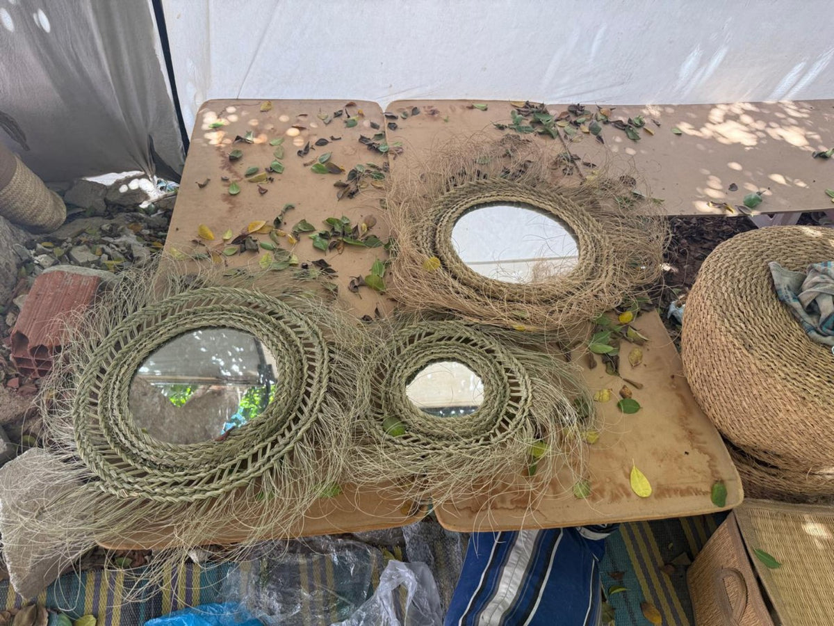 Miroirs ronds à franges en fibres naturelles
