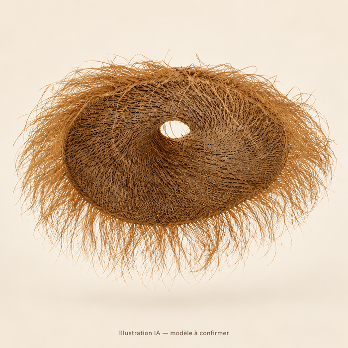 Round Fringed Pendant Lampshade — plain background (AI illustration)