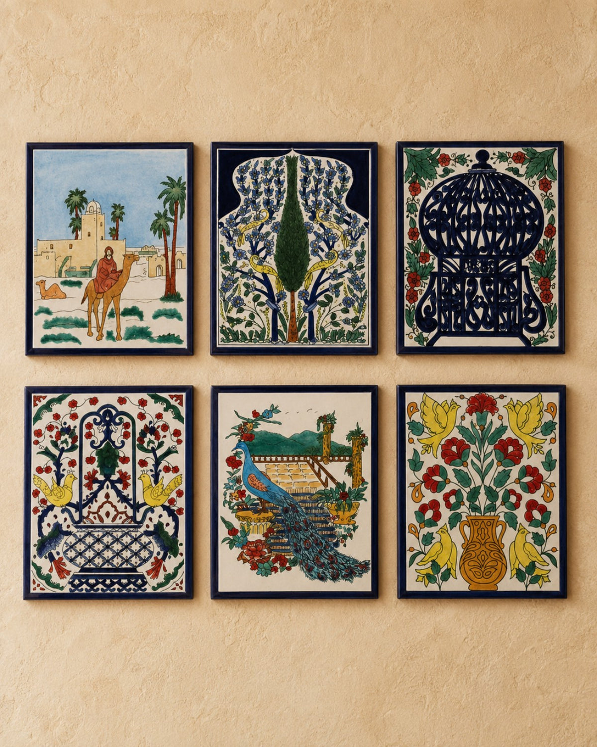 Six decorative wall plaque designs, arranged in two rows of three; supplied selection image.