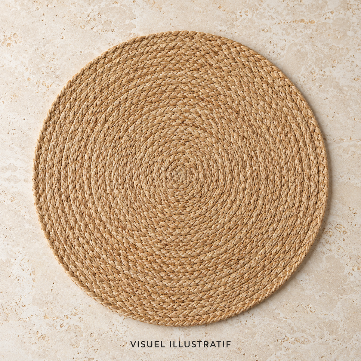 Visuel illustratif généré par IA — Set de table rond en jute – style naturel ; modèle réel à confirmer