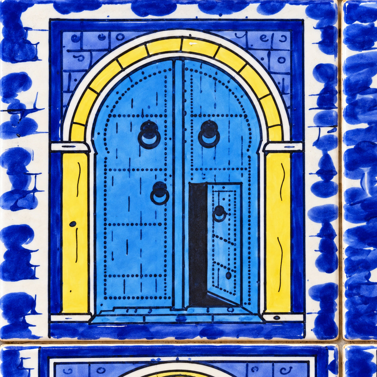Colourful Door Motifs Decorative Tile Panel — detail view. AI-generated product visualisation.