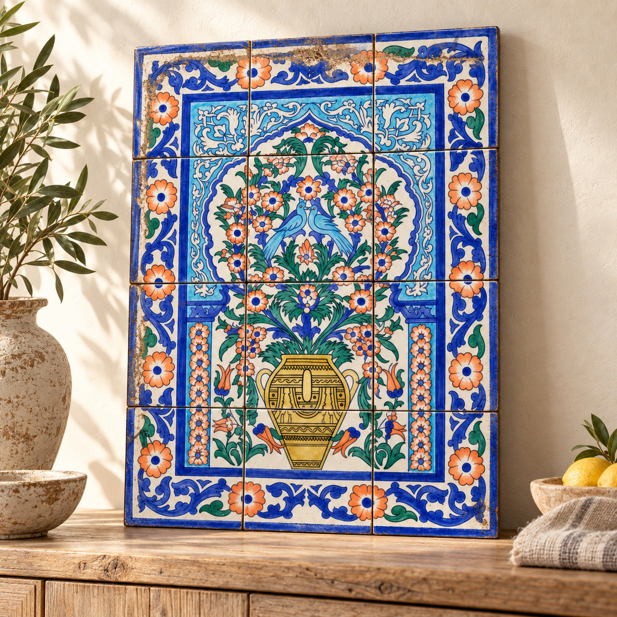 Floral Bouquet Decorative Tile Panel — styled interior presentation. AI-generated product visualisation.