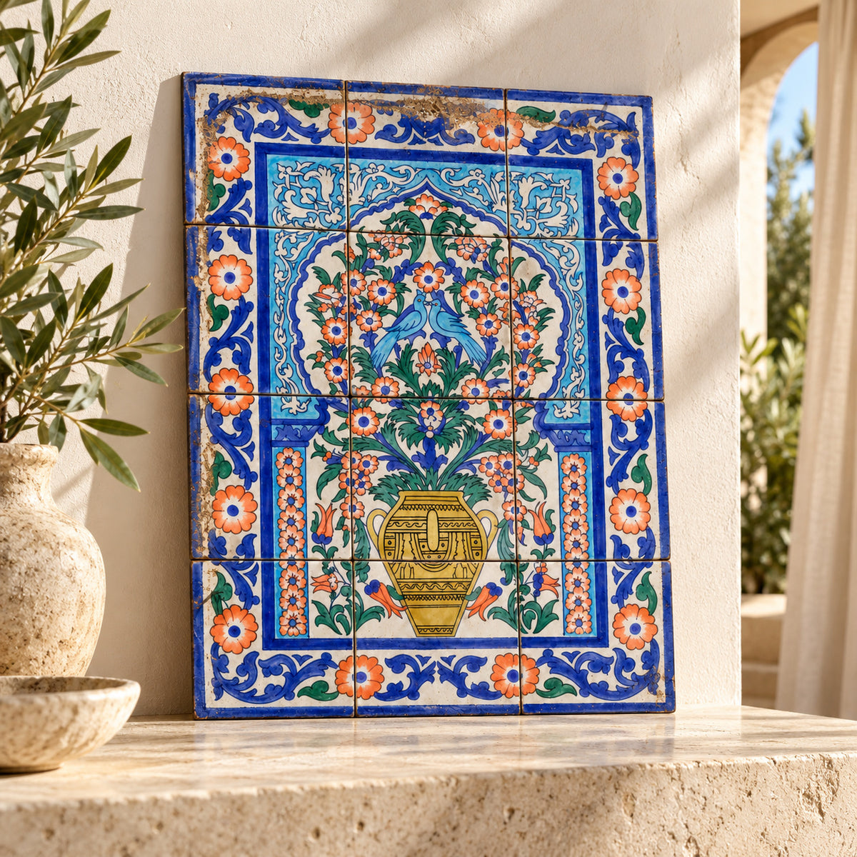Floral Bouquet Decorative Tile Panel — lifestyle setting. AI-generated product visualisation.