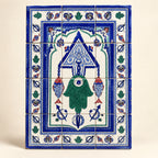 Green Hamsa and Fish Decorative Tile Panel — studio view. AI-generated product visualisation.
