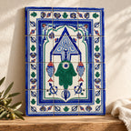 Green Hamsa and Fish Decorative Tile Panel — alternative presentation. AI-generated product visualisation.