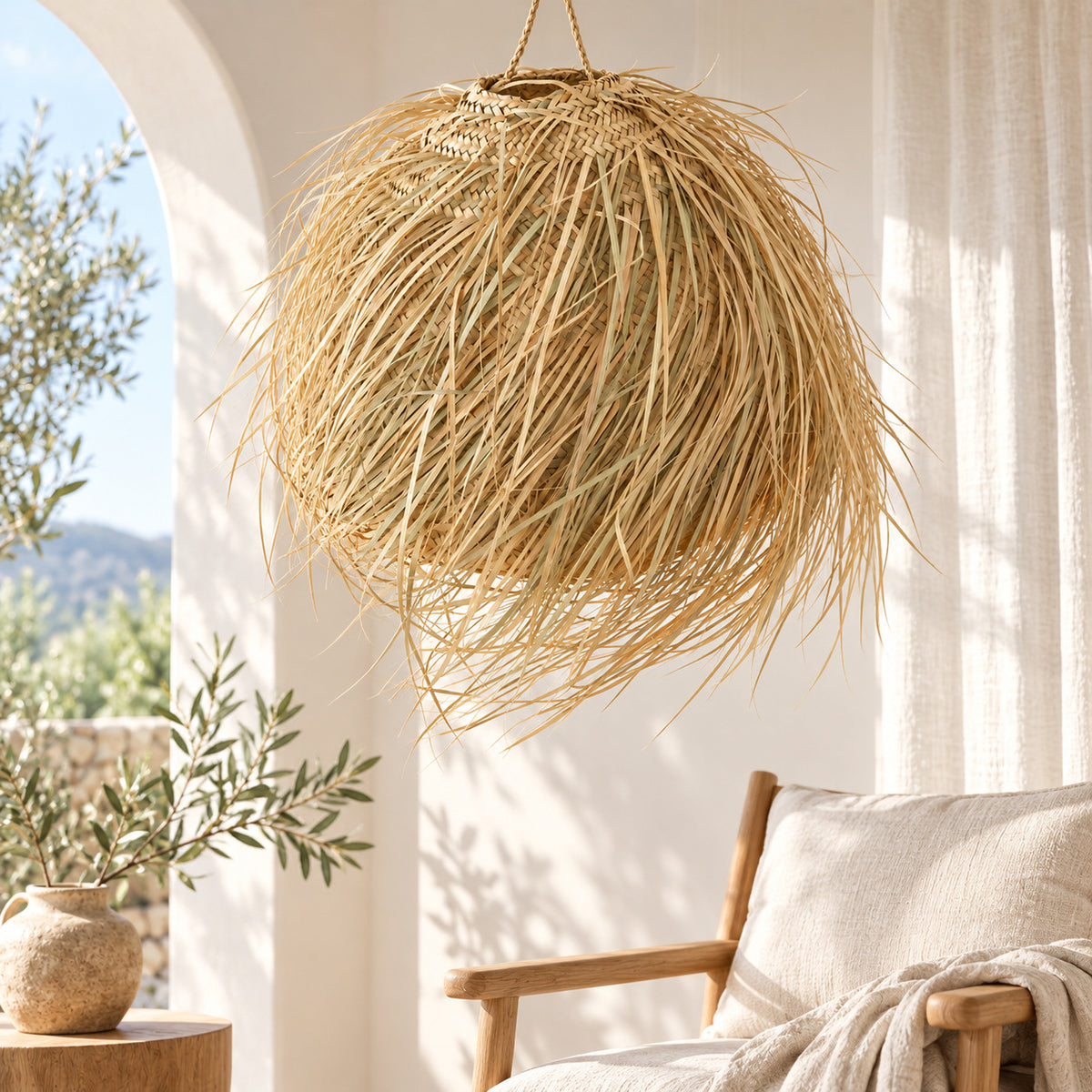 Long-Fringed Pendant Lampshade — lifestyle setting. AI-generated product visualisation.