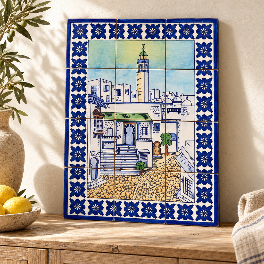 Medina Street Decorative Tile Panel — styled interior presentation. AI-generated product visualisation.