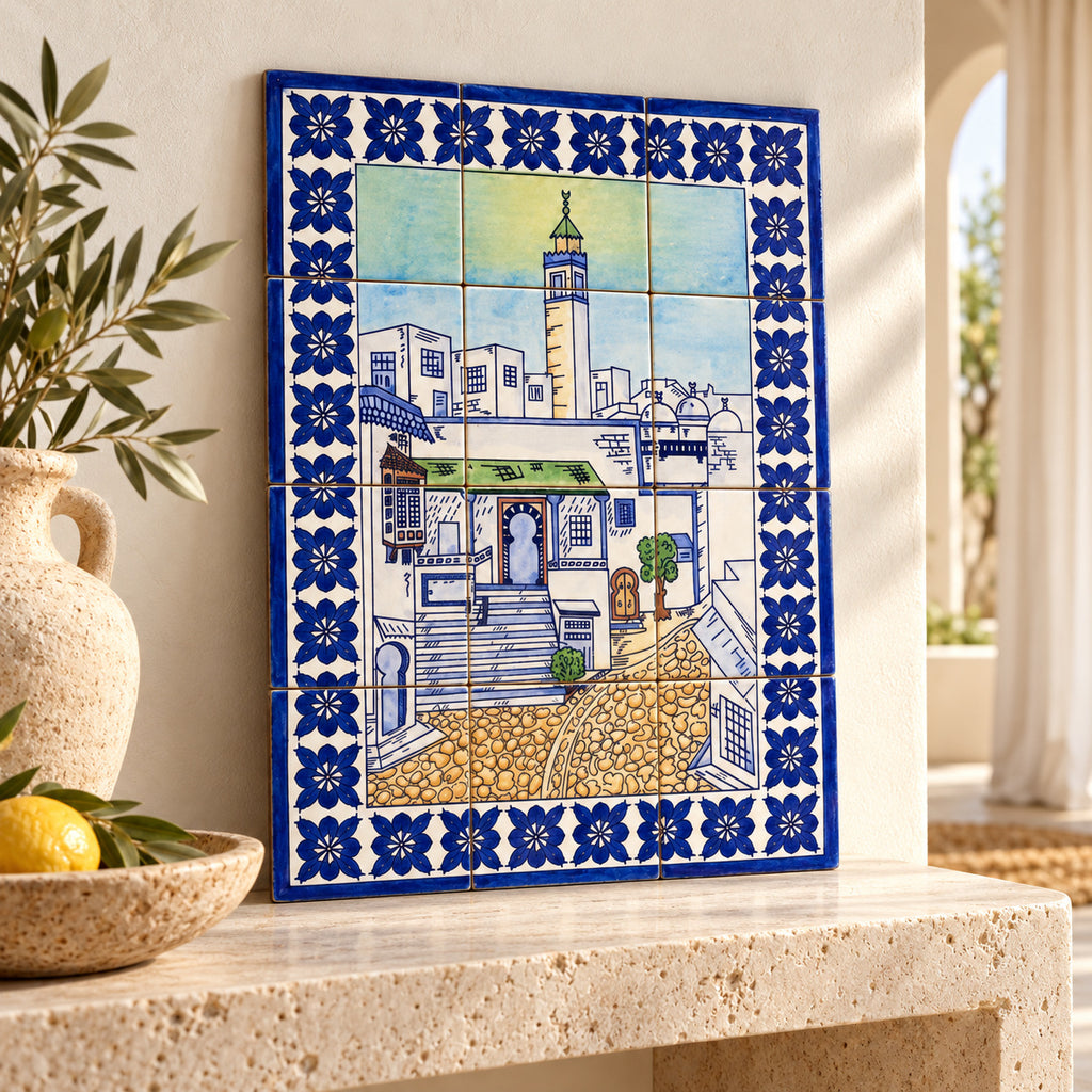 Medina Street Decorative Tile Panel — lifestyle setting. AI-generated product visualisation.