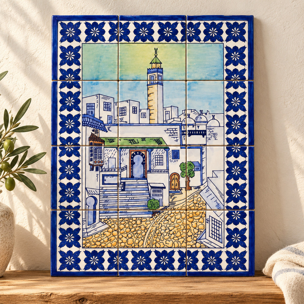 Medina Street Decorative Tile Panel — alternative presentation. AI-generated product visualisation.