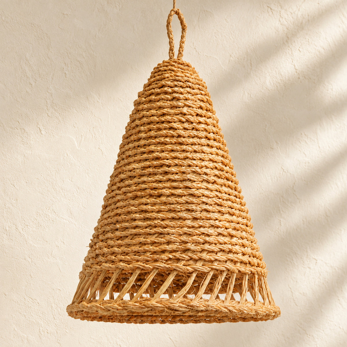 Slim Woven Cone Pendant Lampshade — alternative presentation. AI-generated product visualisation.