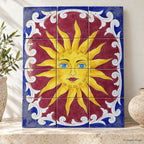 Yellow Sun Decorative Tile Panel — AI-staged light setting, based on the original supplied reference.