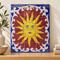 Yellow Sun Decorative Tile Panel — AI-staged interior presentation, based on the original supplied reference.