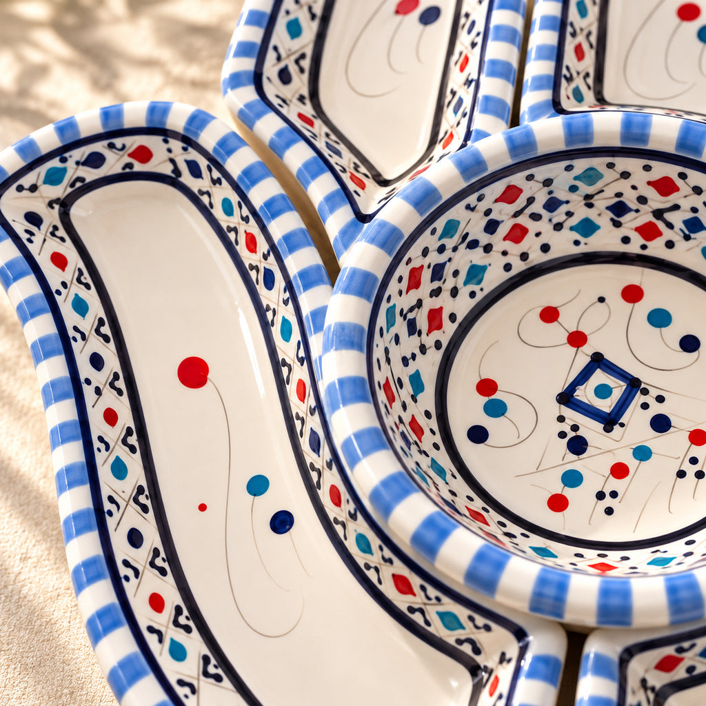 Blue and White Hamsa Appetiser Serving Dish — AI-generated product visualisation.