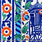 Blue Birdcage and Flowers Decorative Tile Panel — AI-generated product visualisation.