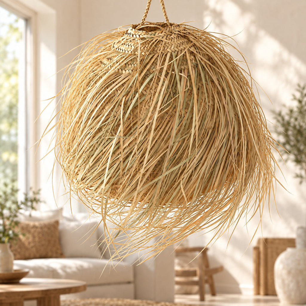 Long-Fringed Pendant Lampshade — AI-generated product visualisation.